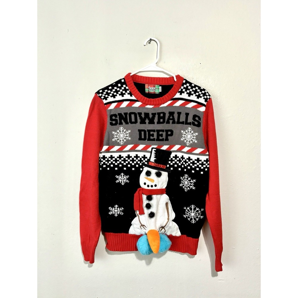 Spencer's Christmas Knit Adult Sweater "Snowballs Deep" - Size Med No Lights